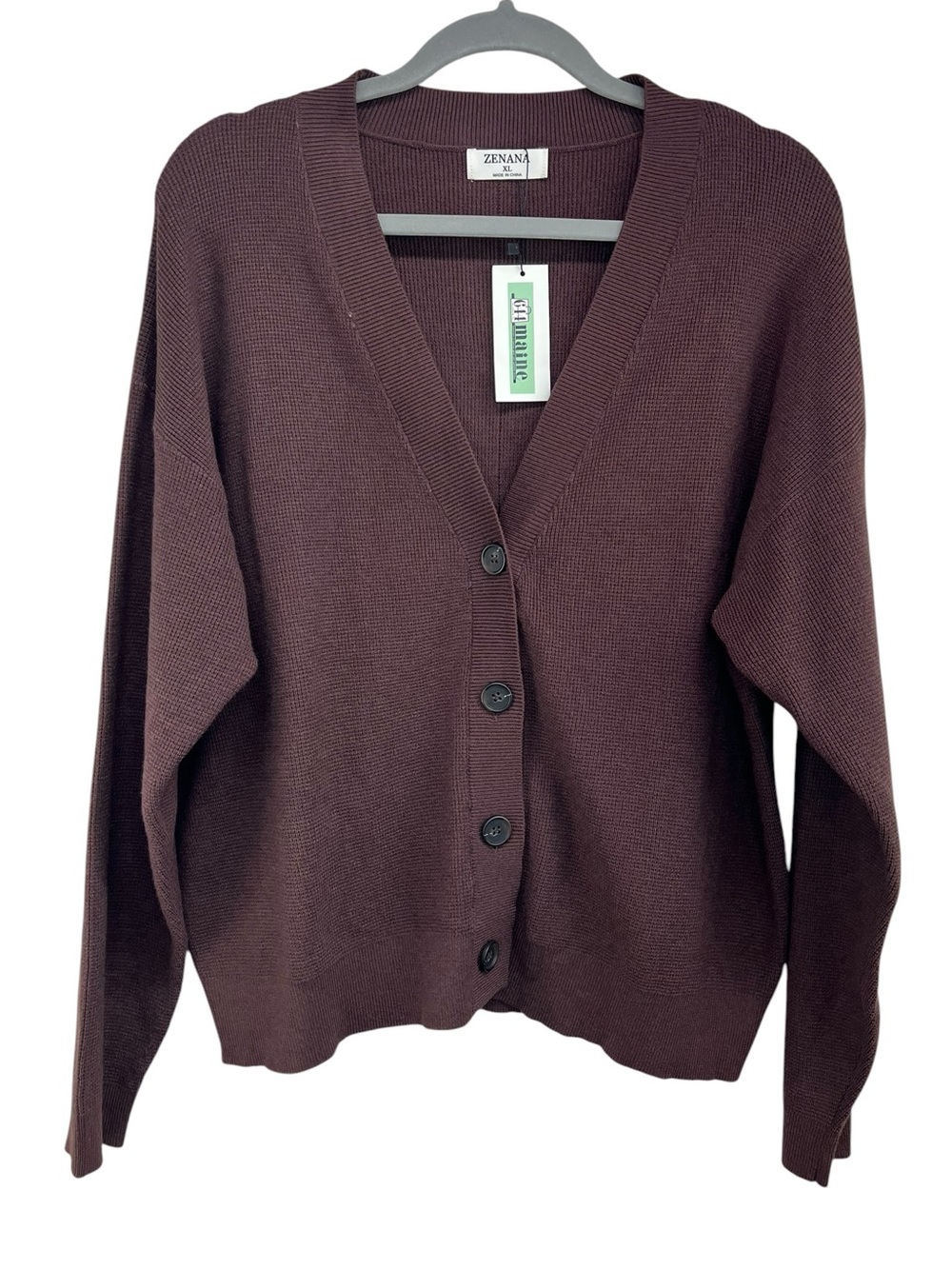 Zenana Mahogany Brown Button Front Cardigan Sweater Womens XL
